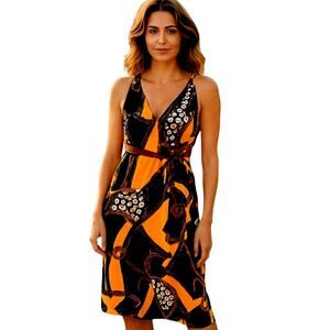 Shein 12 Black Orange Women's Sleeveless Maxi BOHO Sun Dress Miss Size Large L